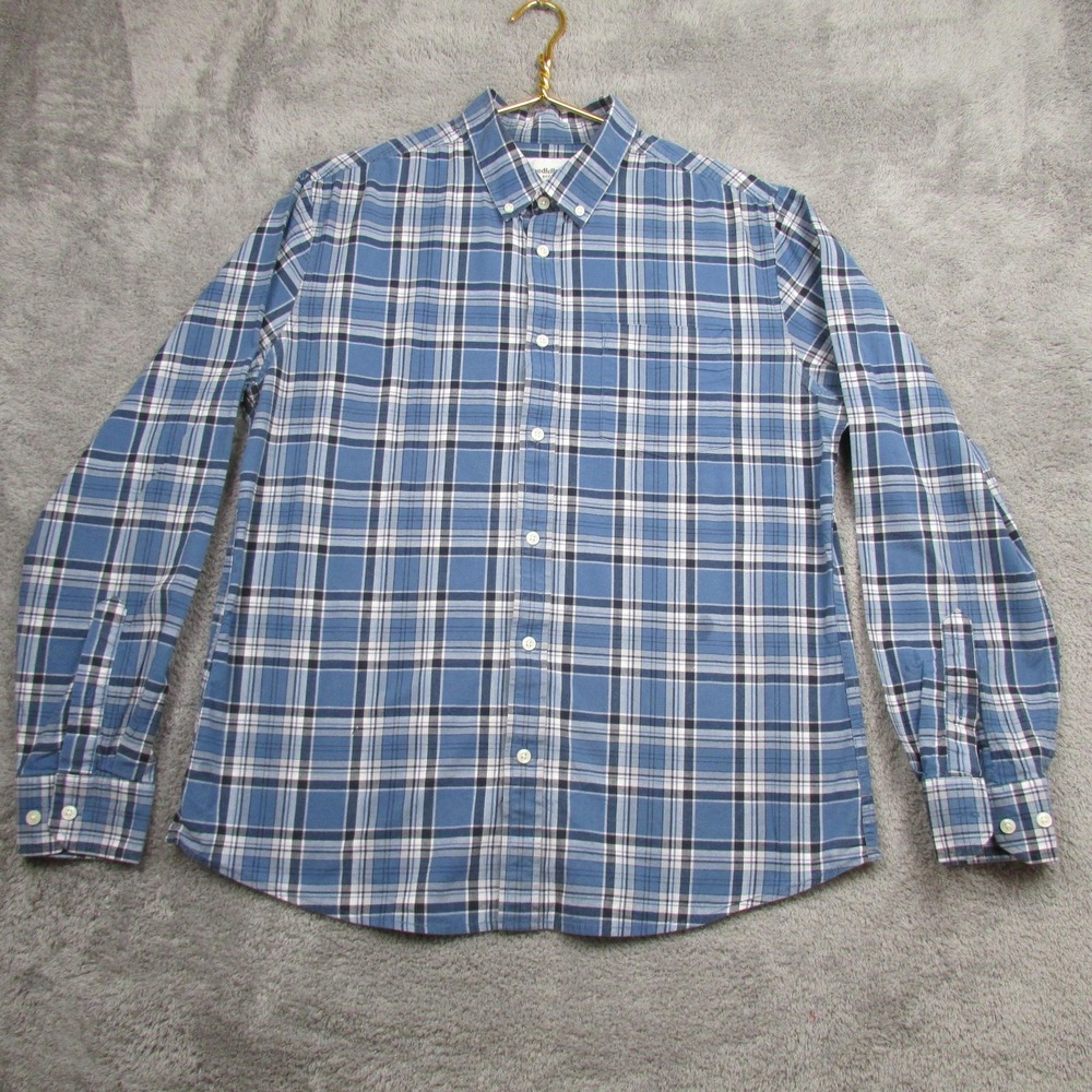 Goodfellow & Co Shirt Mens Large Blue Plaid Long Sleeve Button Front Slim Casual